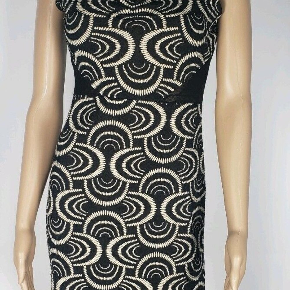 Free People Black Tan Lace Bodycon Cutout Sheer Semi Sheer Dress Size M